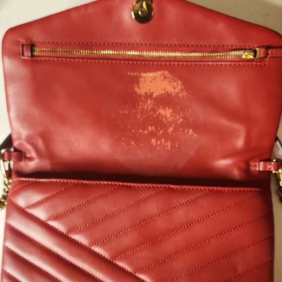 Tory Burch Red Quilted Clutch with Gold Chain - Picture 9 of 12